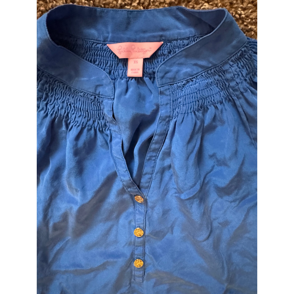 Women's Lilly Pulitzer Blue Silk Blouse XS - Picture 2 of 4